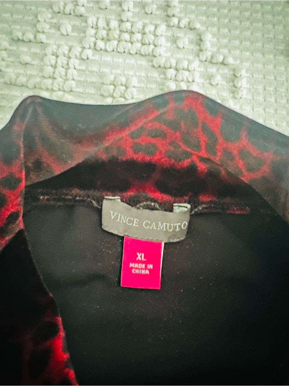 Vince Camuto Black Blouse with Red Abstract Print